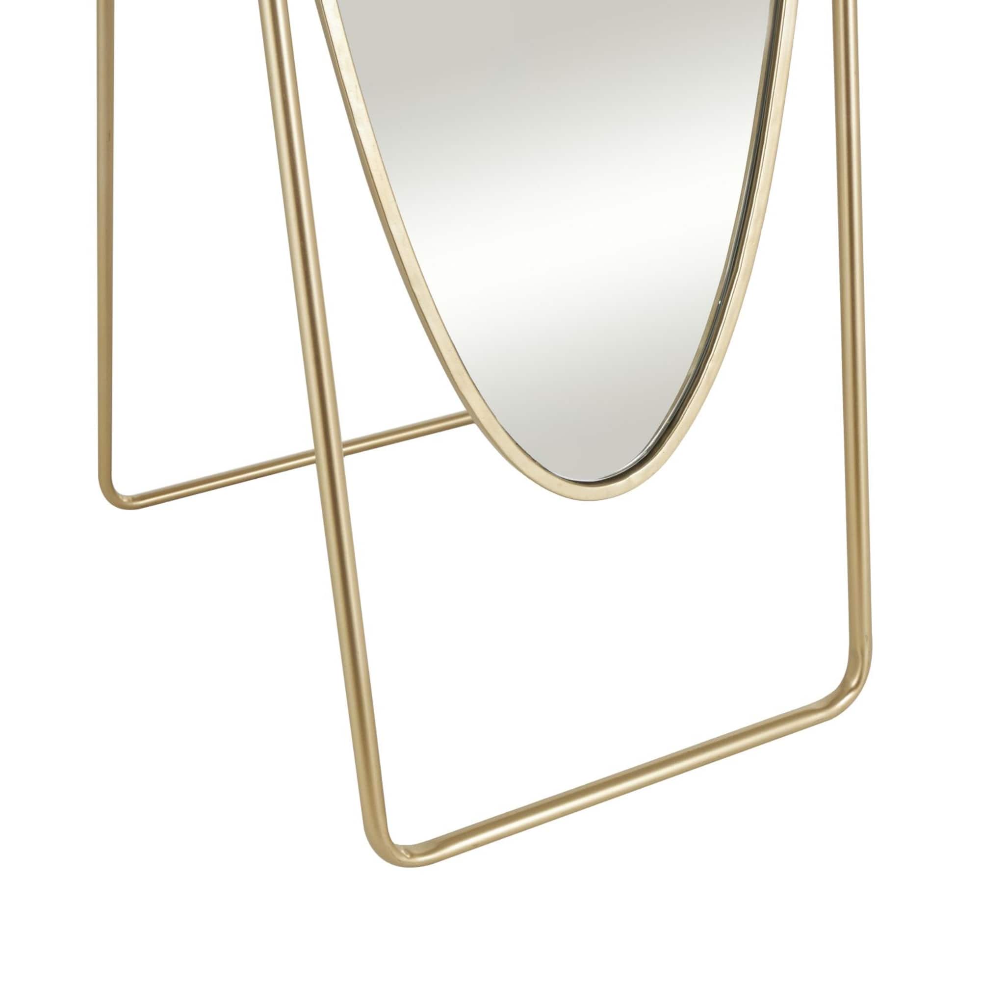 17" x 66" Gold Metal Geometric Oval Floor Mirror with Rectangular Frame & Stand